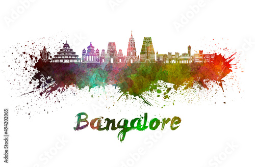 Bangalore skyline in watercolor
