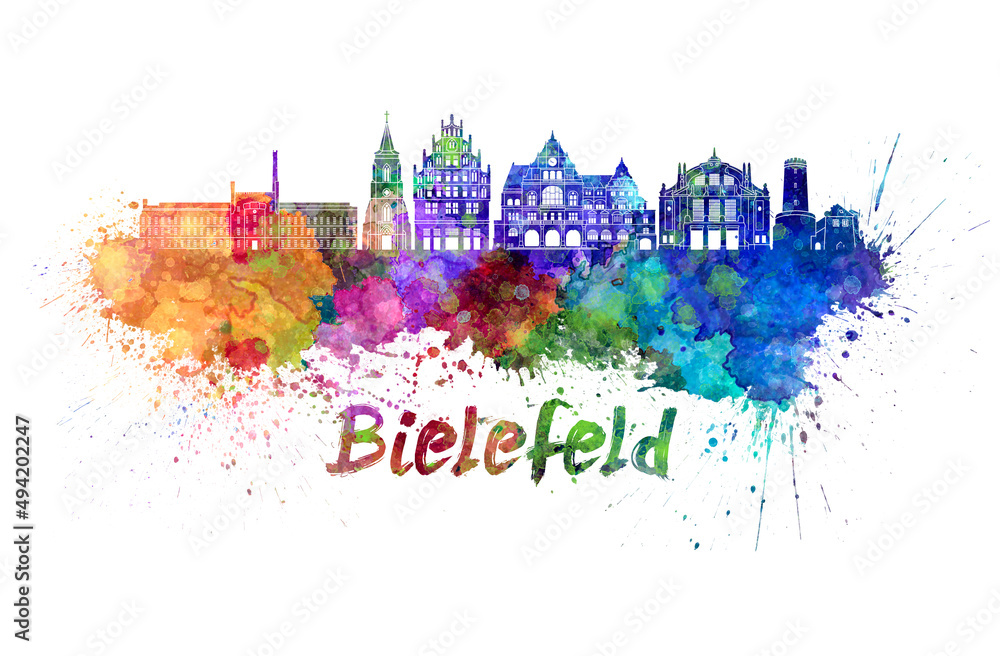 Bielefeld skyline in watercolor