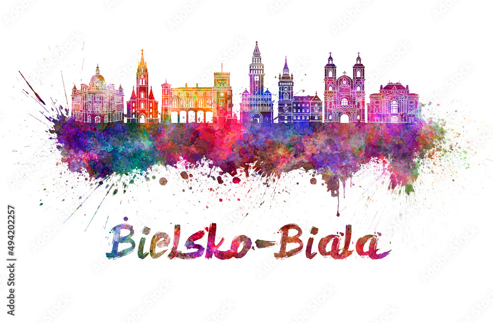 Bielsko-Biala skyline in watercolor