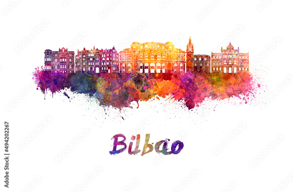 Bilbao skyline in watercolor