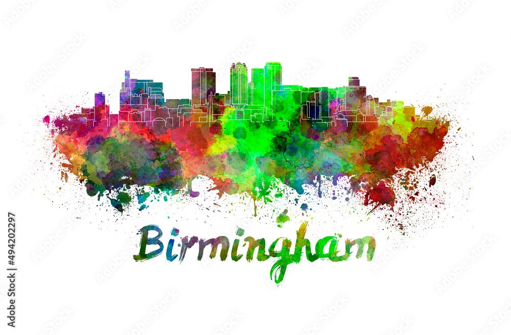 Obraz premium Birmingham skyline in watercolor