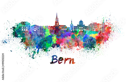 Bern skyline in watercolor photo