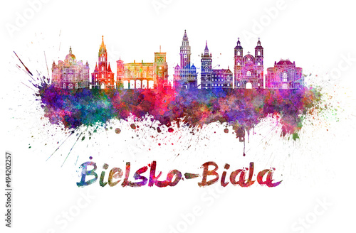 Bielsko-Biala skyline in watercolor