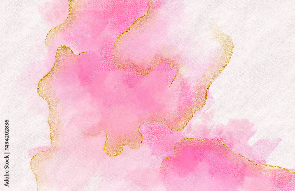 abstract pink and gold watercolor background with space for text