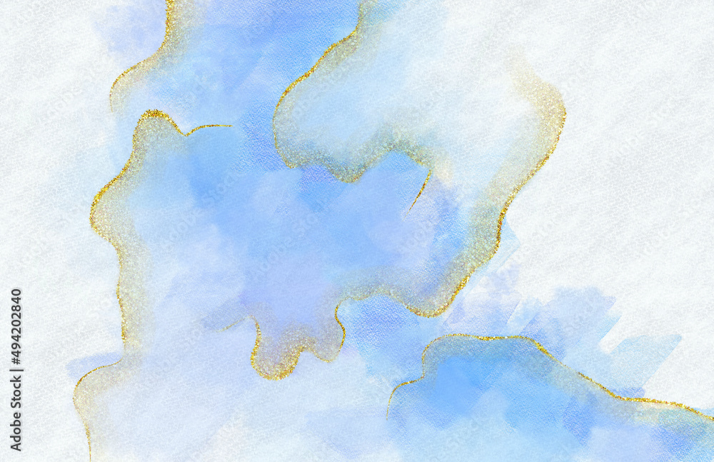 abstract blue and gold watercolor background with space for text