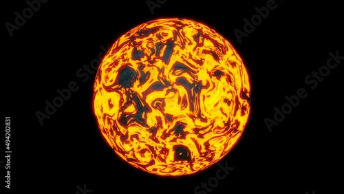 Hot lava planet. Planet Alien isolated on black background. 3D illustration