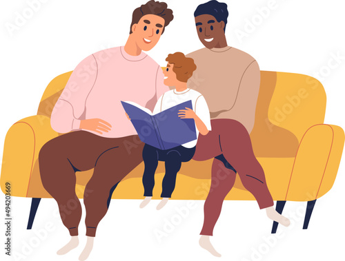 Homosexual Married Couple with Son Illustration