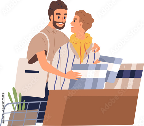 Cute Gay Couple Shopping Together Illustration