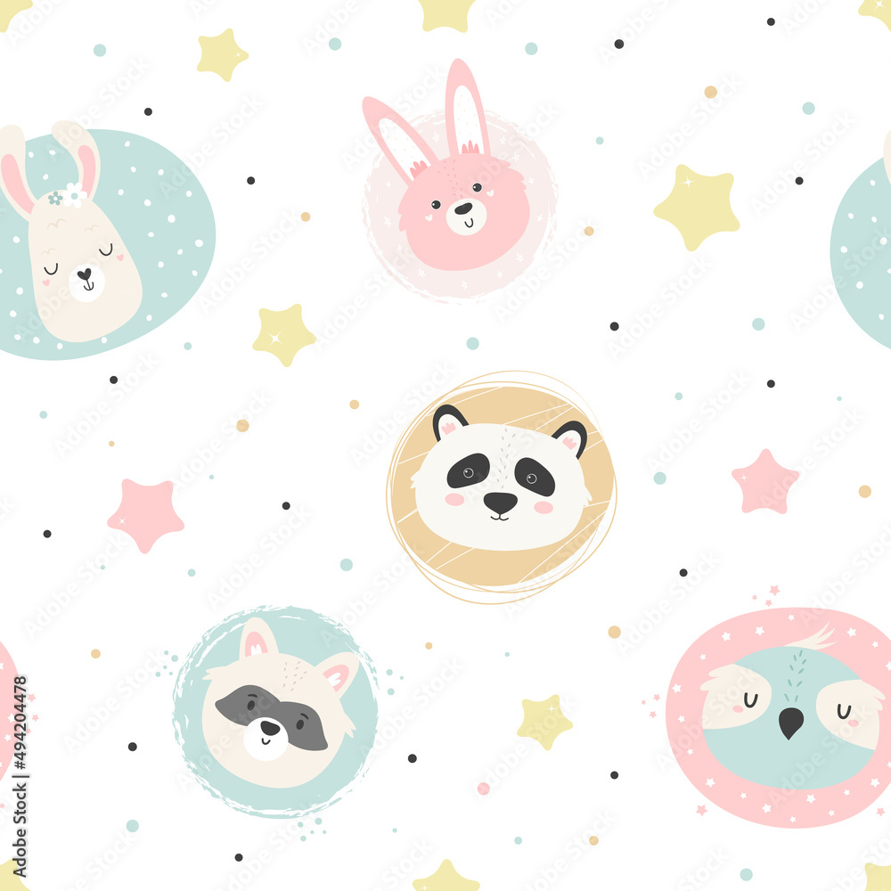 Seamless pattern with cute animals and stars Seamless pattern with cute animals and stars