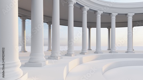 Foto Classic semicircular interior with columns 3d render