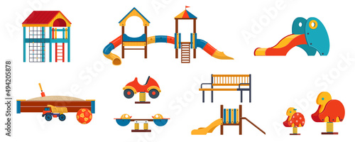 Children playground isolated elements on white background