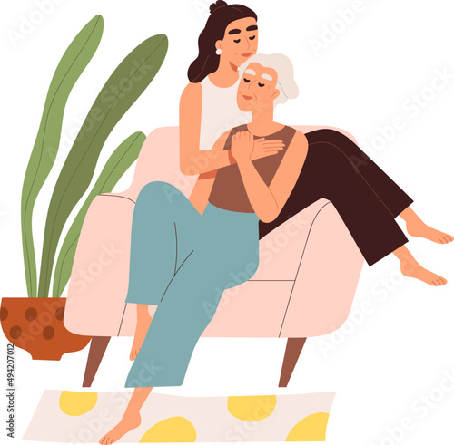 Cute Elderly Homosexual Couple Spend Time Together Illustration