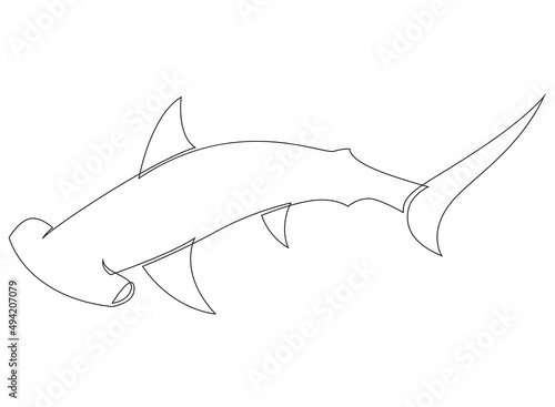 Hammerhead. One line fish design silhouette. Logo design. Hand drawn minimalism style vector illustration