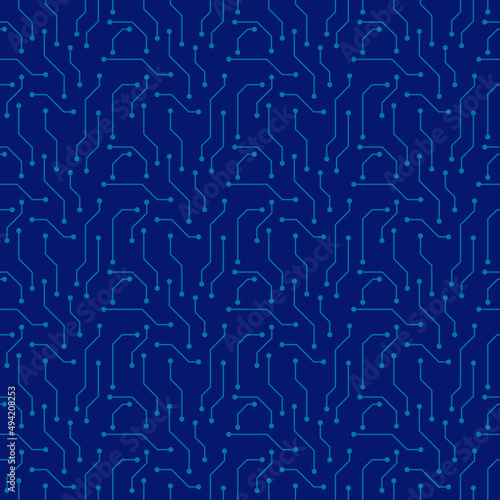 Seamless pattern electronic computer blue circuit design background for wallpaper, wrapping, paper, fabric. Vector illustration.
