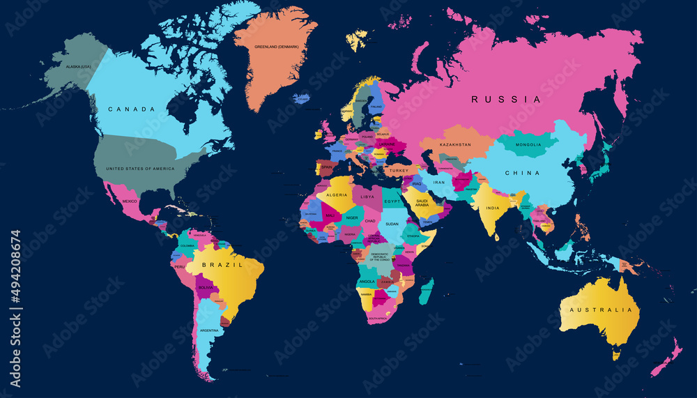 Fototapeta premium World map. Color vector modern. 