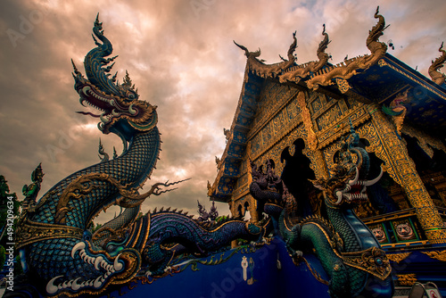 Wat Rong Suea Ten-Chiang Rai 24 September 2021 tmosphere inside the temple there is an old white Buddha image tourists from around the world always come to make merit Rim Kok Subdistrict Thailand