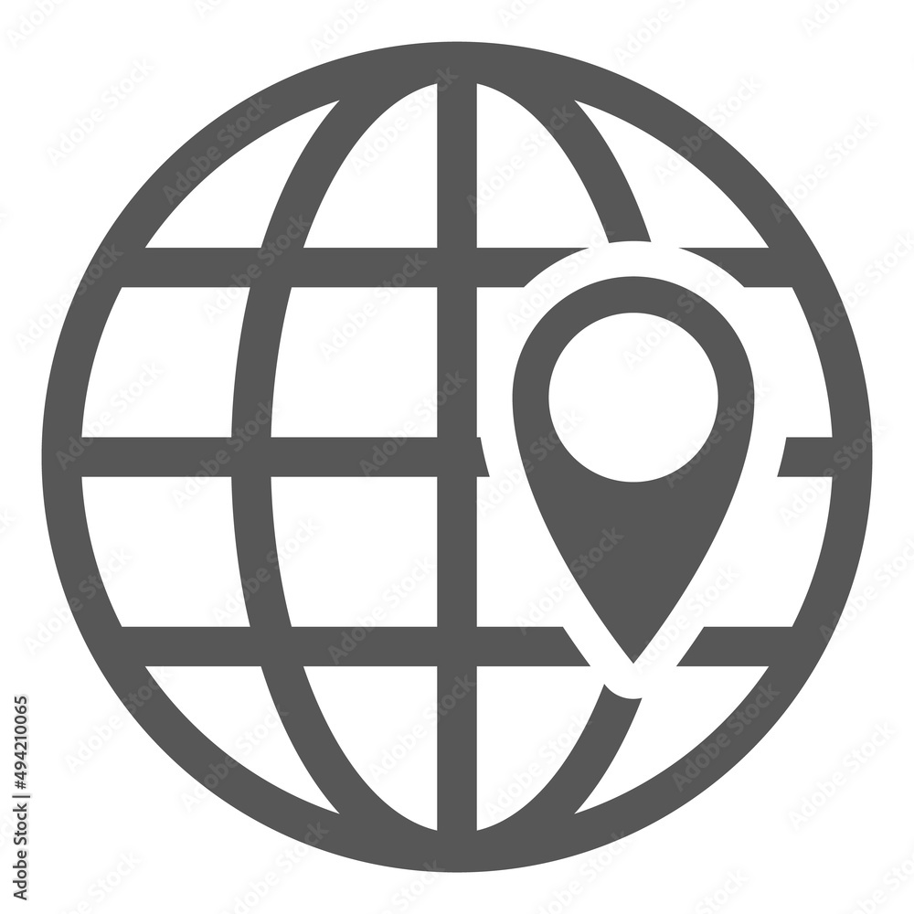 Globe icon with geo marker. World location pointer Globe icon with geo marker. World location pointer