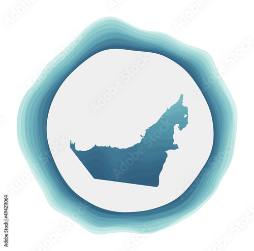 UAE logo. Badge of the country. Layered circular sign around UAE border shape. Charming vector illustration.