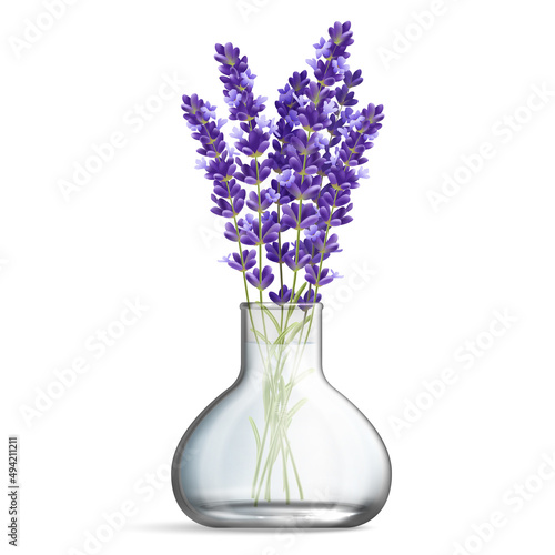 Glass Vase With Bunches Of Lavender