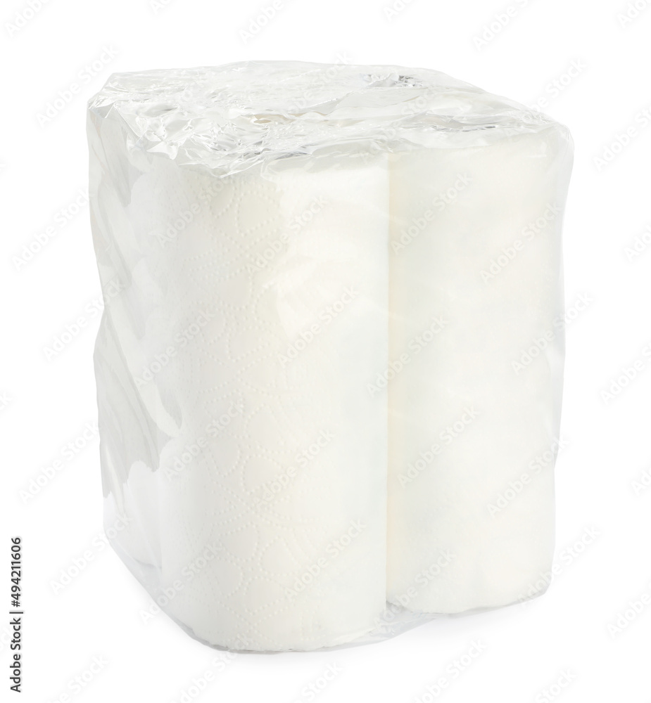 Package of rolled paper towels isolated on white Package of rolled paper towels isolated on white