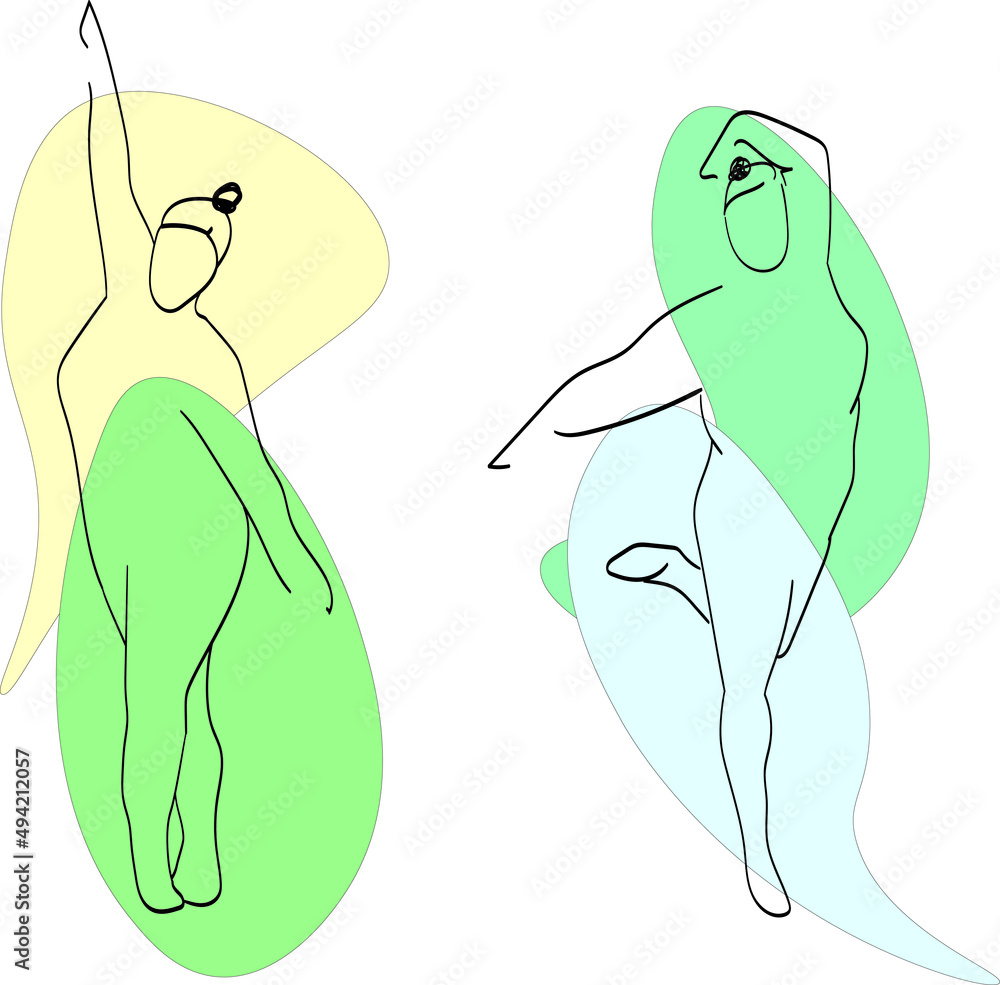 beautiful fat ballerinas. illustration by lines. two dancing chubby girls. delicate colors beautiful fat ballerinas. illustration by lines. two dancing chubby girls. delicate colors