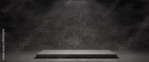 Photo Empty Platform Podium Pedestal Studio Room Dark Room Dark Grey Colors Abstract B