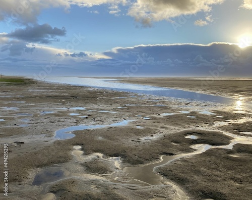 Evening mood, sunset on the North Sea beach of Langeoog - Priel at low tide after a storm - Abenstimmung, Sonnenuntergang am Nordseestrand von Langeoog - Priel bei Ebbe nach einem Sturm