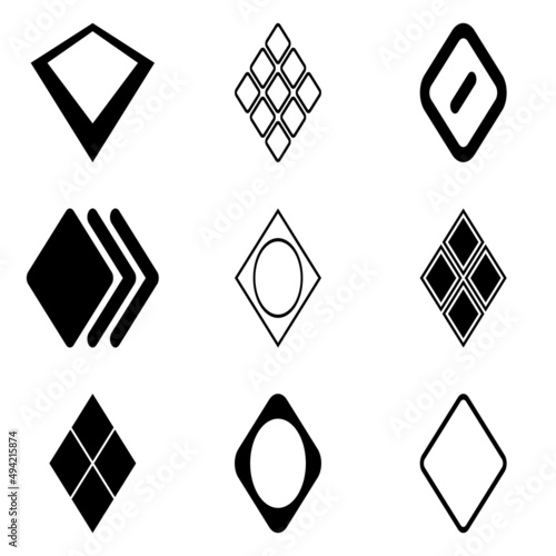 Rhombus Flat Icon Set Isolated On White Background