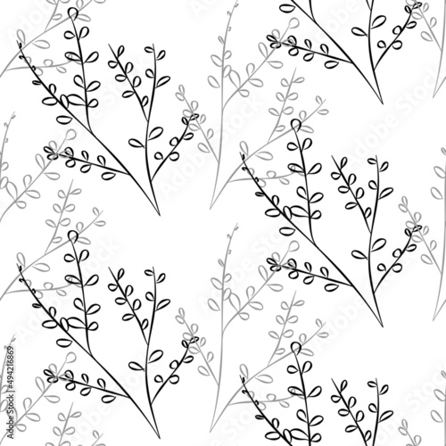 Vector seamless half-drop pattern, with leaves 