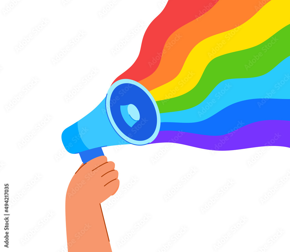 Lgbt greeting card. People hold megaphone or loudspeaker with lgbt ...