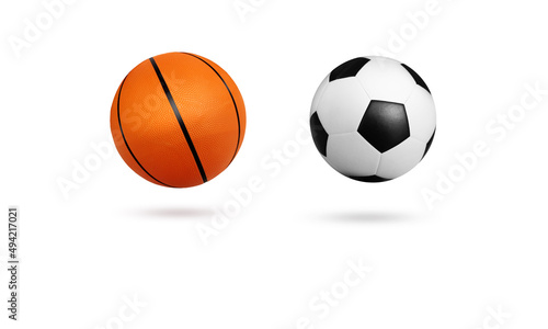 Soccer ball and Basketball ball on isolated. File contains a clipping path.