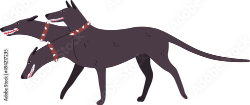 Cartoon Angry Three Headed Dog Cerberus Illustration