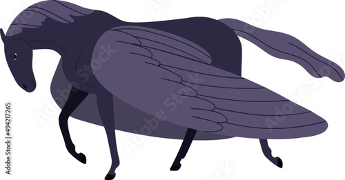 Black Pegasus Mythical Horse Illustration