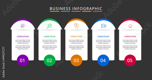 Business Infographic design with icons and 5 options or steps and scratch effect. infographics for business concept.