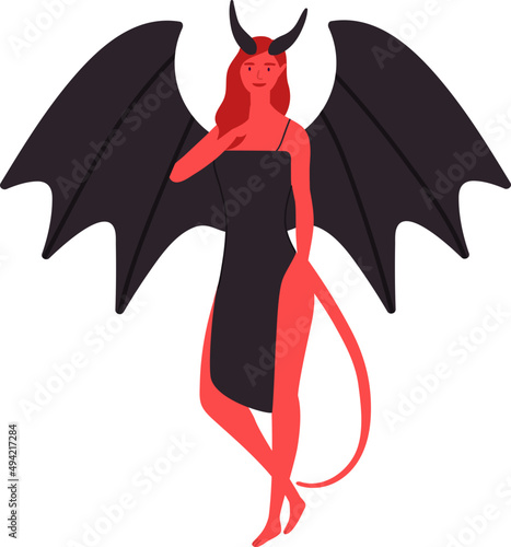 Smiling Mythology Winged Girl Succubus Illustration