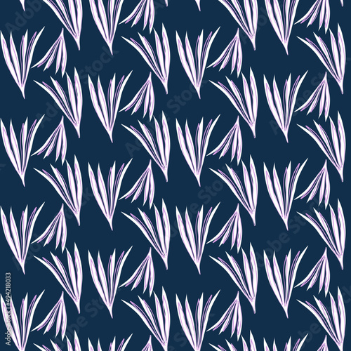 Vector seamless half-drop pattern, with leaves and flowers