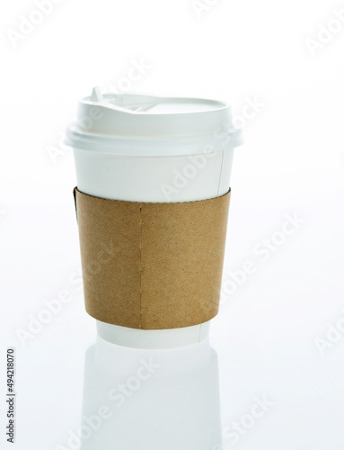 Single takeaway coffee cup against white background