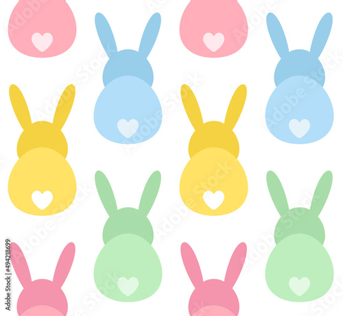 Vector seamless pattern of colorful flat bunny rabbit back isolated on white background