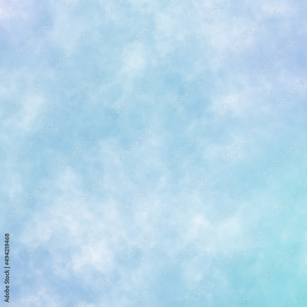 ふわふわ質感の抽象背景）水色のグラデーション　雲　空　幻想的　ナチュラル　正方形テンプレート