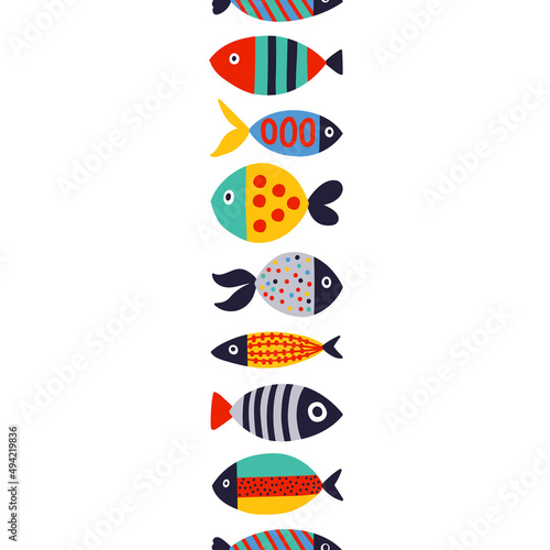 Vector seamless vertical border with cute fish.