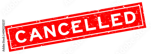 Grunge red cancelled word square rubber seal stamp on white background
