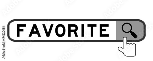 Search banner in word favorite with hand over magnifier icon on white background