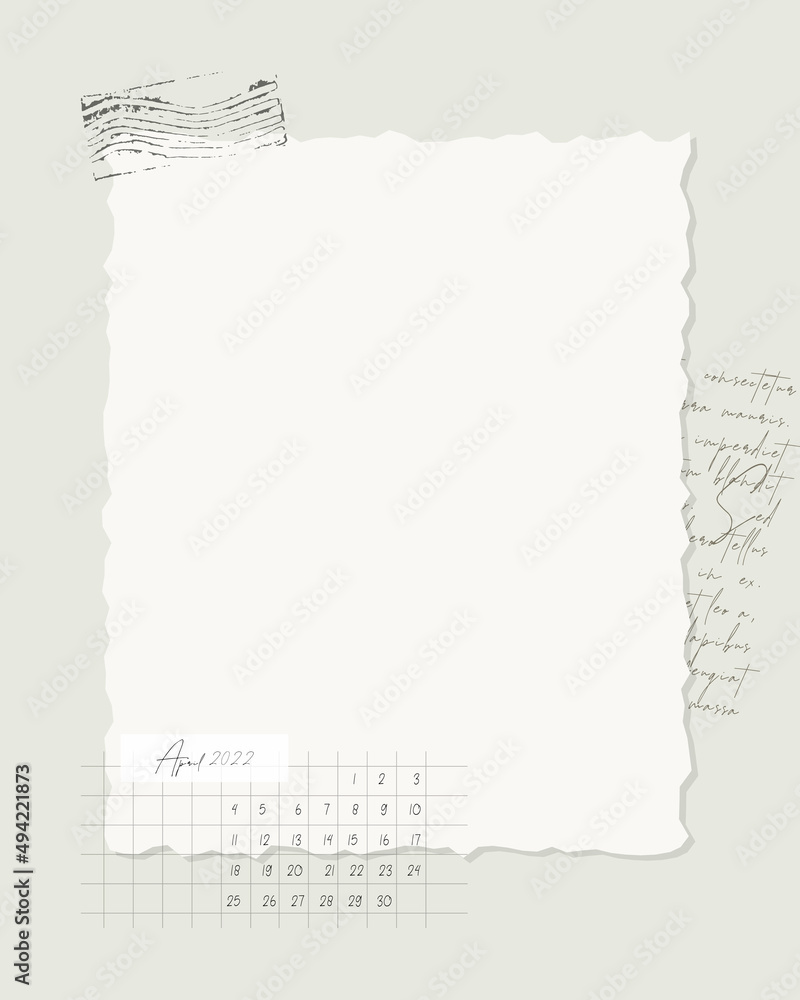 Collage Calendar April 2022 To do list , planner note-taking , openwork frame , stamp , ideas, plans, reminders.