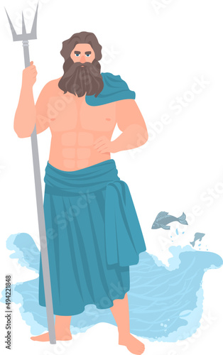 Poseidon or Neptune Olympian God of Sea and Seafare Illustration