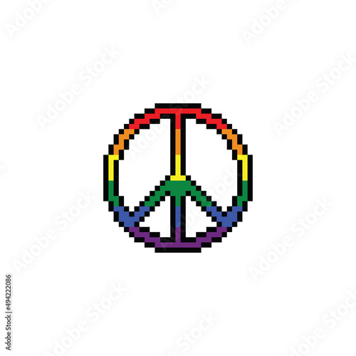pixel peace symbol Gay heart vector or LGBT logo . pixel art Rainbow flag. Pride symbol for 8 bit games 