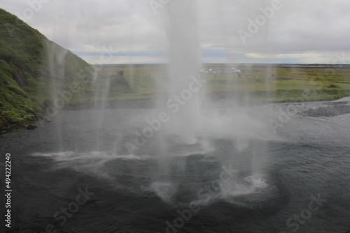 World famous Icelandic Seljalandsfoss waterfall with its characteristic veil (horizontal), Seljalandsfoss, Iceland