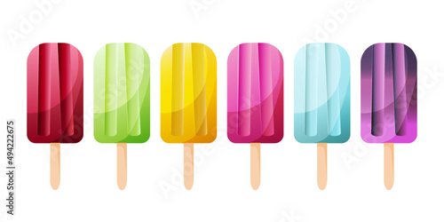 set of colorful ice cream on a stick (fruit ice). Isolated vector