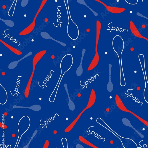 Red Blue Spoons Vector Graphic Silhouette Seamless Pattern
