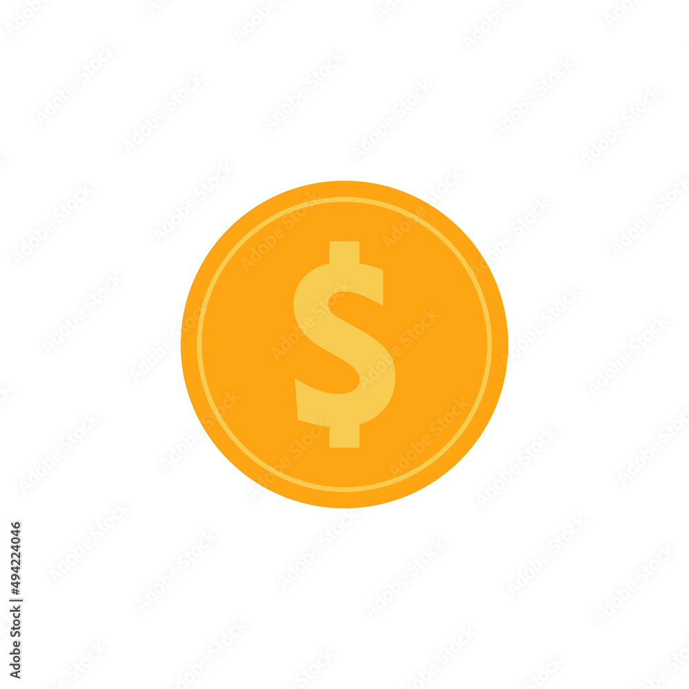 golden coin with dollar sign flat design vector illustration. Payment method symbol. Quality design elements. Classic style. Vector golden coin with dollar sign flat design vector illustration. Payment method symbol. Quality design elements. Classic style. Vector