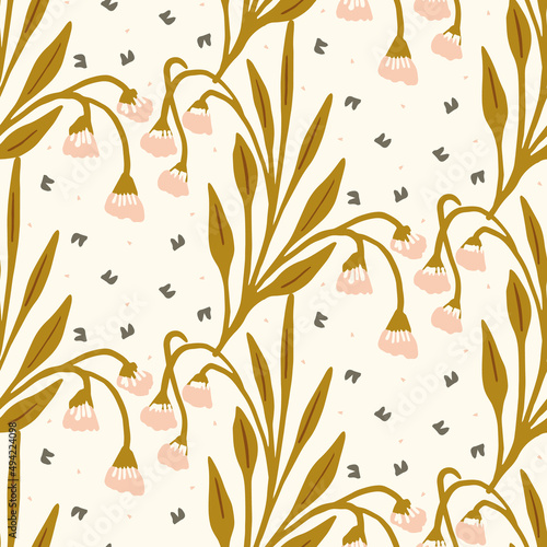 Gender neutral floral seamless vector background. Simple whimsical 2 tone pattern. Kids nursery wallpaper or scandi all over print. 
